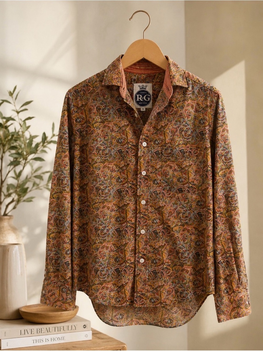 Paisley Long-Sleeve Button-Down Shirt in Brown